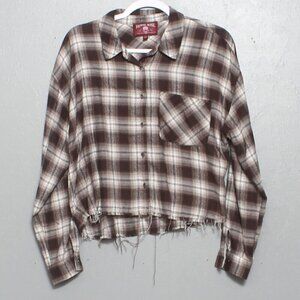 Hippie Rose plaid cropped flannel raw hem button up top
